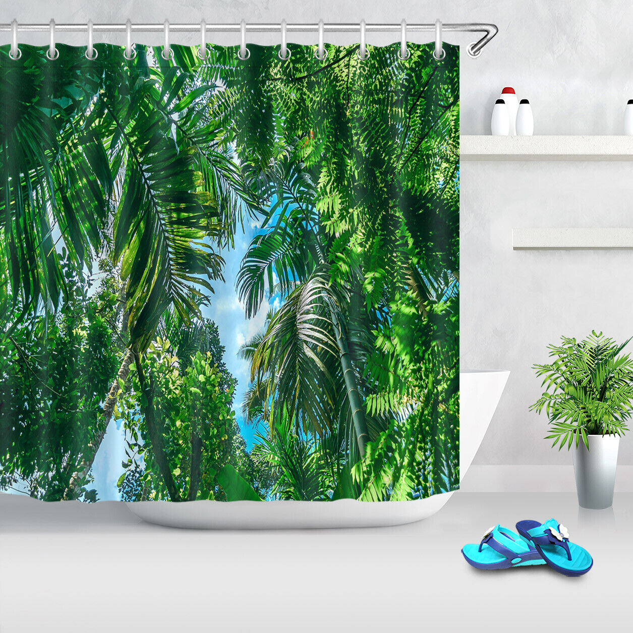 Tropical Jungle Palm Tree Landscape Vintage Shower Curtain Ideas Waterproof Washable