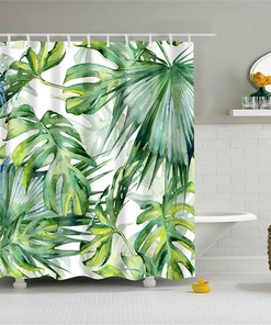 Tropical Jungle Plant Green Anti-Mould Fabric Shower Curtain for Bathroom