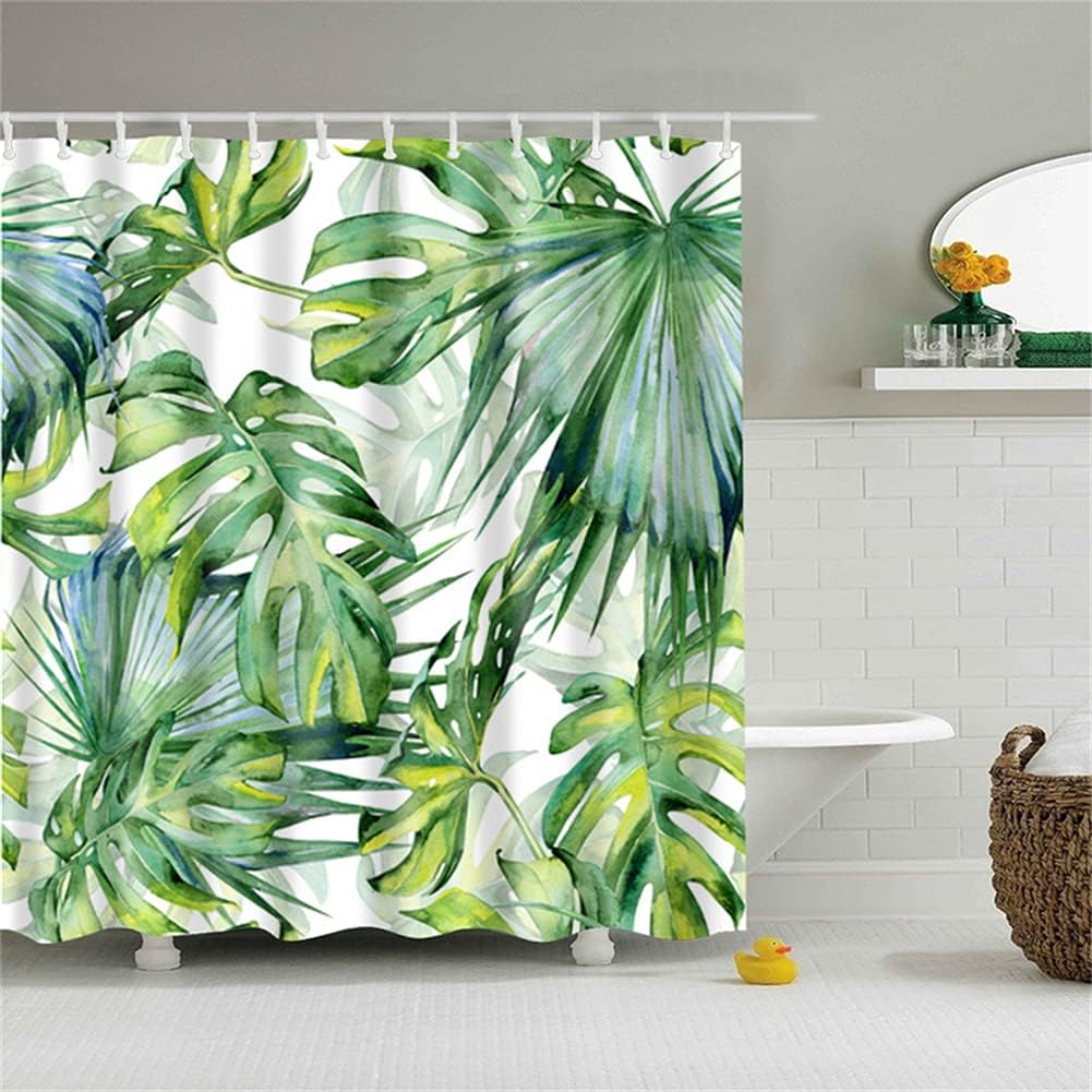 Tropical Jungle Plant Green Anti-Mould Fabric Shower Curtain for Bathroom