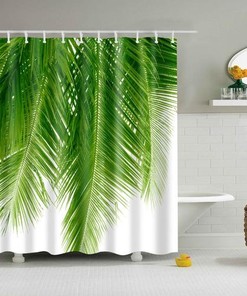 Tropical Jungle Plants And Cactus Fabric Shower Curtain For Nature Inspired Bathroom