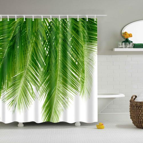 Tropical Jungle Plants And Cactus Fabric Shower Curtain For Nature Inspired Bathroom