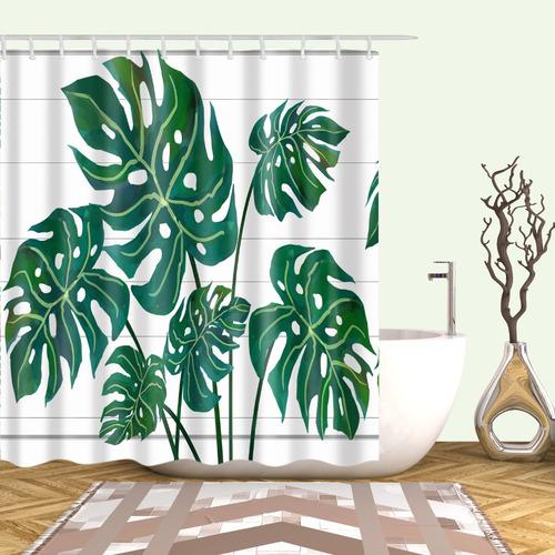 Tropical Jungle Plants And Cactus Fabric Shower Curtain For Nature Inspired Bathroom - Image 2