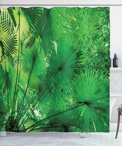 Tropical Jungle Plants Shower Curtain for Lush Bathroom Decor
