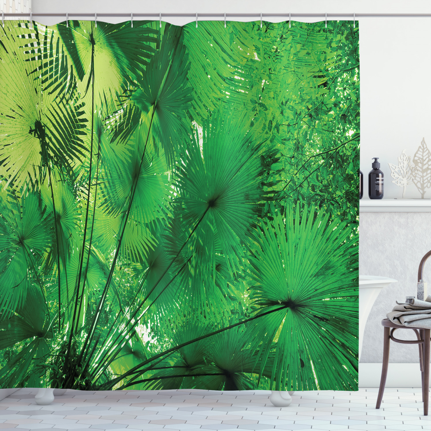 Tropical Jungle Plants Shower Curtain for Lush Bathroom Decor