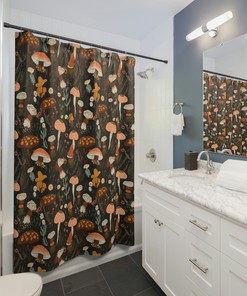 Tropical Jungle Shower Curtain - Black Bathroom Decor With Green Banana Leaf Plant Design