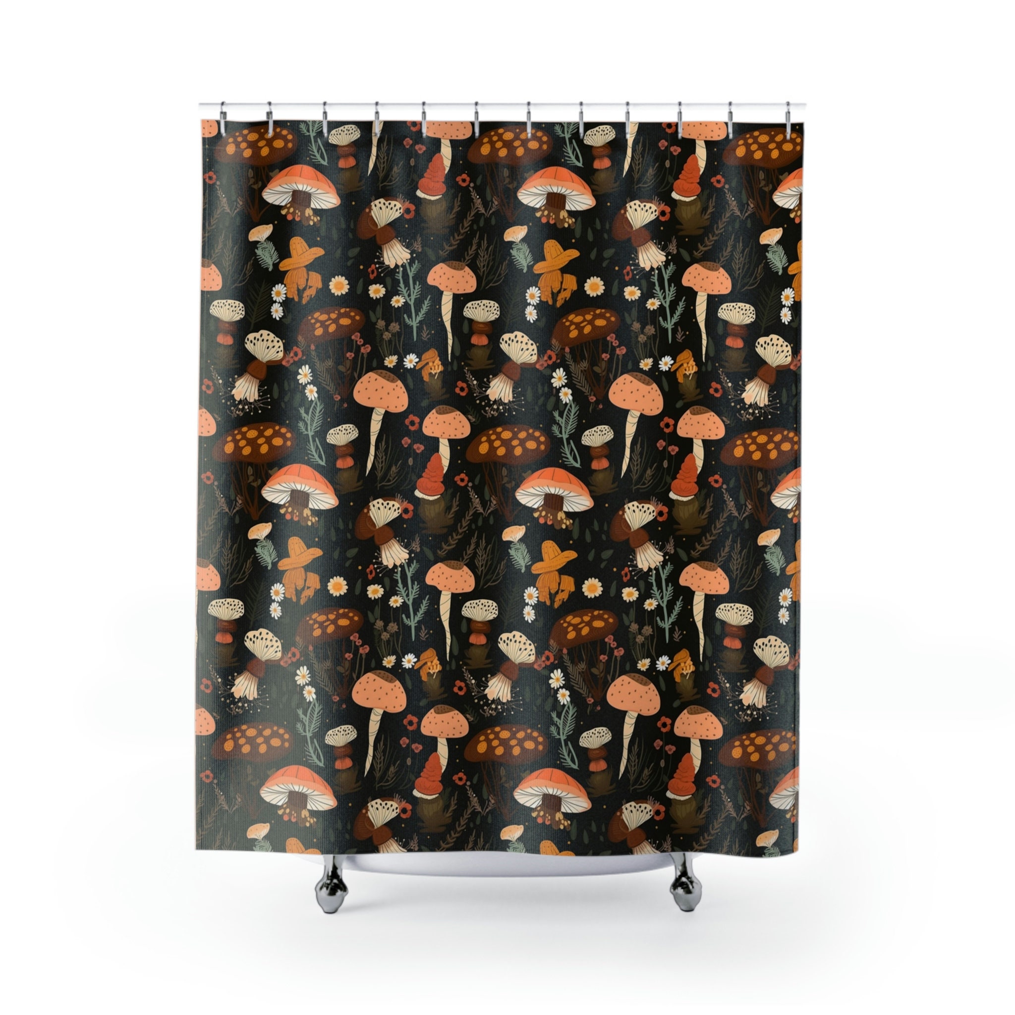 Tropical Jungle Shower Curtain - Black Bathroom Decor With Green Banana Leaf Plant Design - Image 2