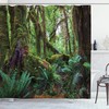 Tropical Jungle Shower Curtain | Wilderness Vegetation Land Scene | Cloth Fabric Bathroom Decor (Green Brown)