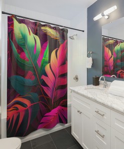 Tropical Jungle Shower Curtain With Vibrant Plant Prints