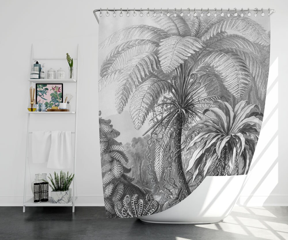 Tropical Jungle Shower Curtain with Botanical and Patterned Design for a Bold Bathroom Decor