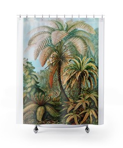 Tropical Jungle Trees Botanical Shower Curtain Bathroom Decor with Giant Fern