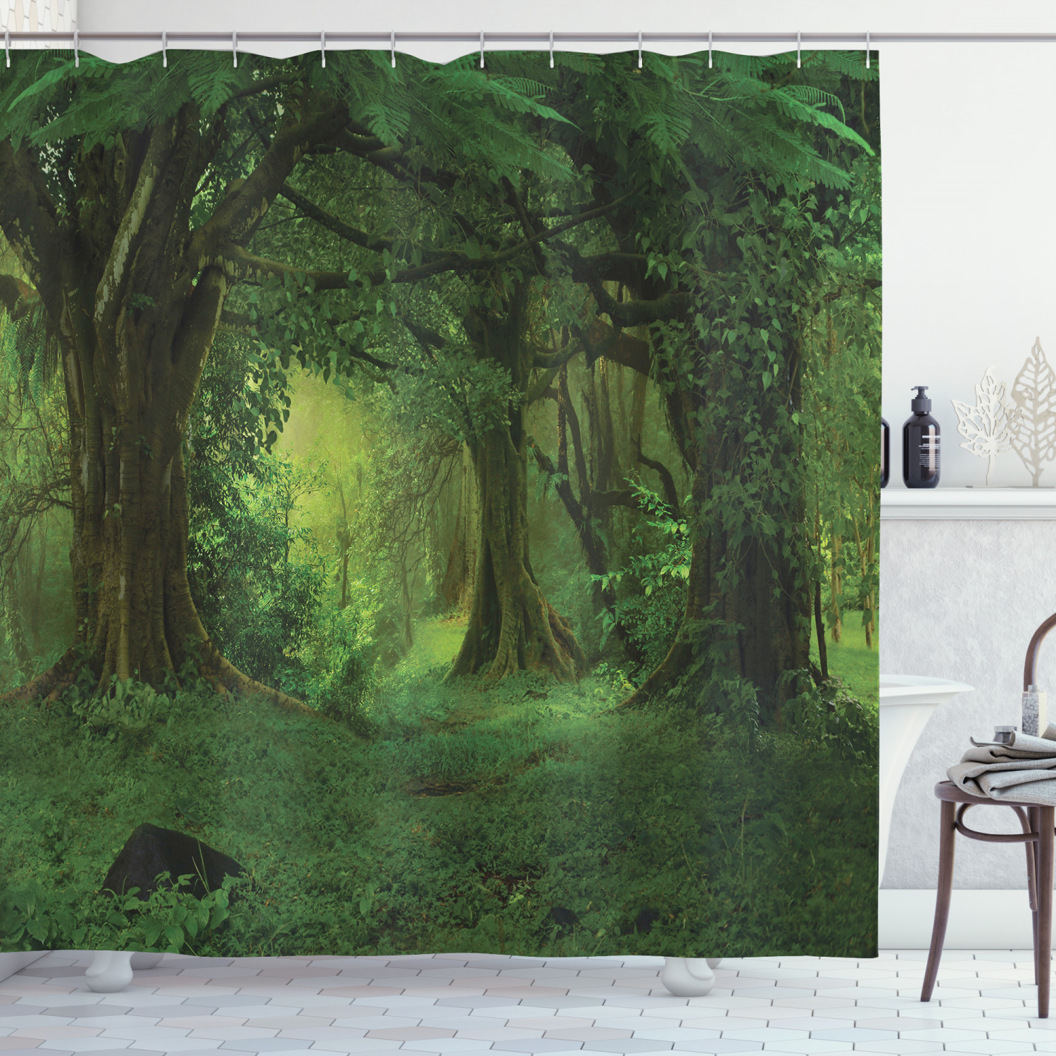 Tropical Jungle Trees Print Shower Curtain for a Lush and Inviting Bathroom Decor