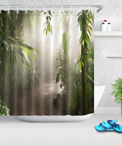 Tropical Jungle Trees Sunshine Small Road Shower Curtain - Waterproof Fabric with Inviting and Scenic Print