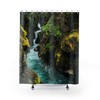 Tropical Jungle Waterfall Shower Curtain, Green Nature Scenery for a Nature Bathroom 