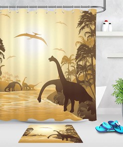 Tropical Landscape Dinosaur Shower Curtain for a Sunny Bathroom
