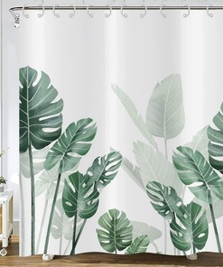 Tropical Leaf And Palm Tree Shower Curtain With Modern Design, Waterproof Fabric For Bathroom Decor