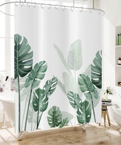 Tropical Leaf And Palm Tree Shower Curtain With Modern Design, Waterproof Fabric For Bathroom Decor