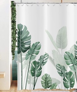 Tropical Leaf And Palm Tree Shower Curtain With Modern Design, Waterproof Fabric For Bathroom Decor