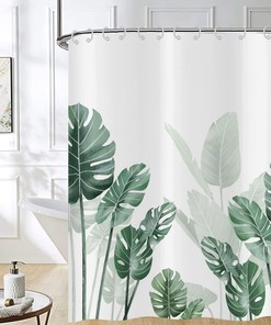 Tropical Leaf And Palm Tree Shower Curtain With Modern Design, Waterproof Fabric For Bathroom Decor