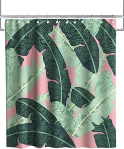 Tropical Leaf Banana Vintage Shower Curtain Ideas Waterproof Washable Green Pink