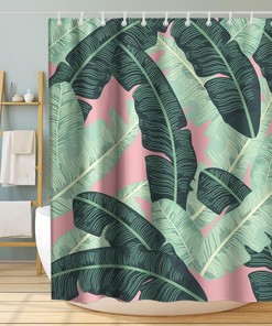 Tropical Leaf Banana Vintage Shower Curtain Ideas Waterproof Washable Green Pink