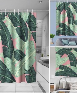 Tropical Leaf Banana Vintage Shower Curtain Ideas Waterproof Washable Green Pink