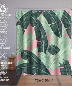 Tropical Leaf Banana Vintage Shower Curtain Ideas Waterproof Washable Green Pink