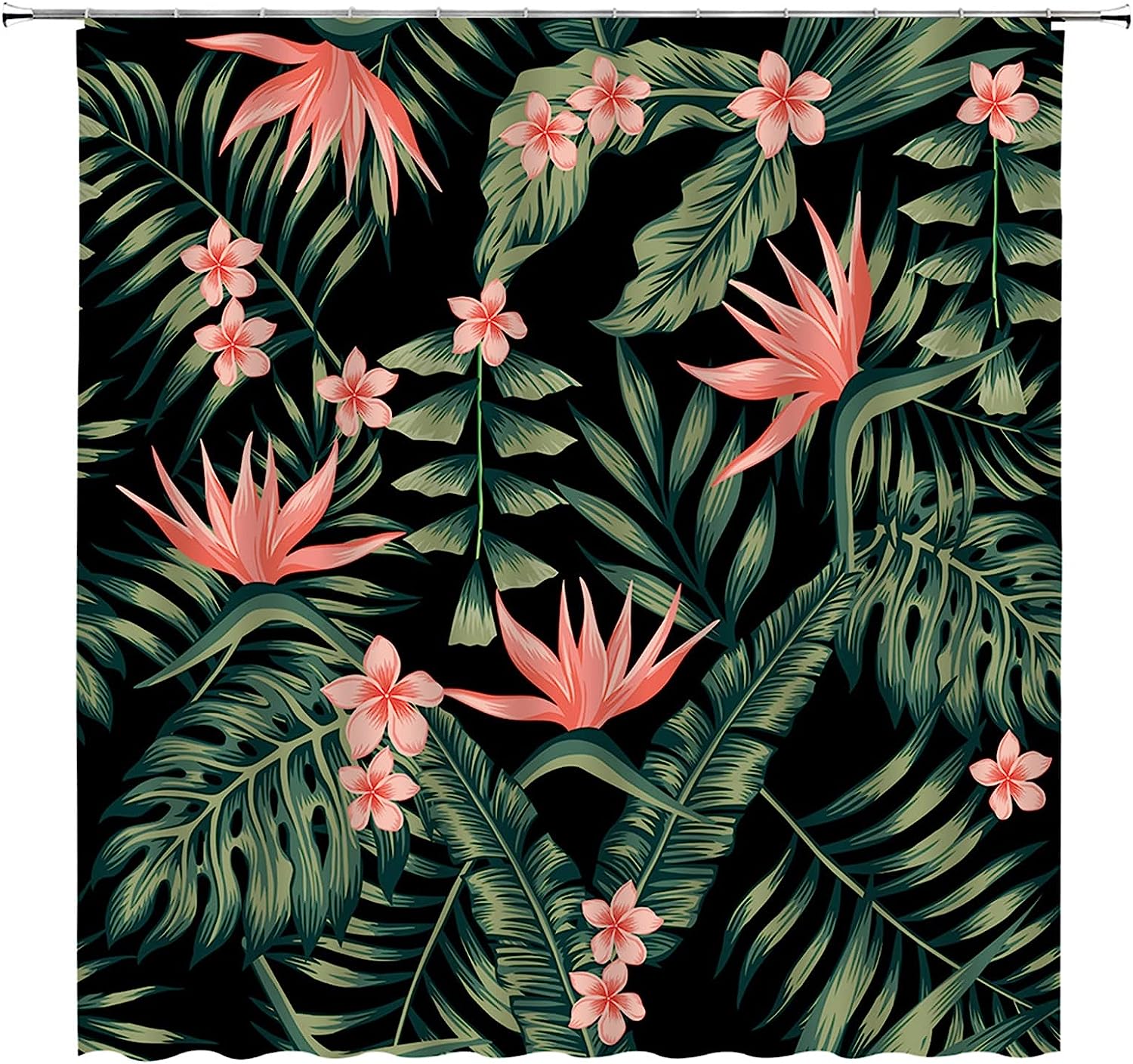 Tropical Leaf Boho Green Palm Monstera Leaves Pink Flower Floral Hawaii Botanical Hibiscus Plumeria - Image 2