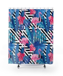 Tropical Leaf Flamingo Shower Curtain For Bathroom Decor