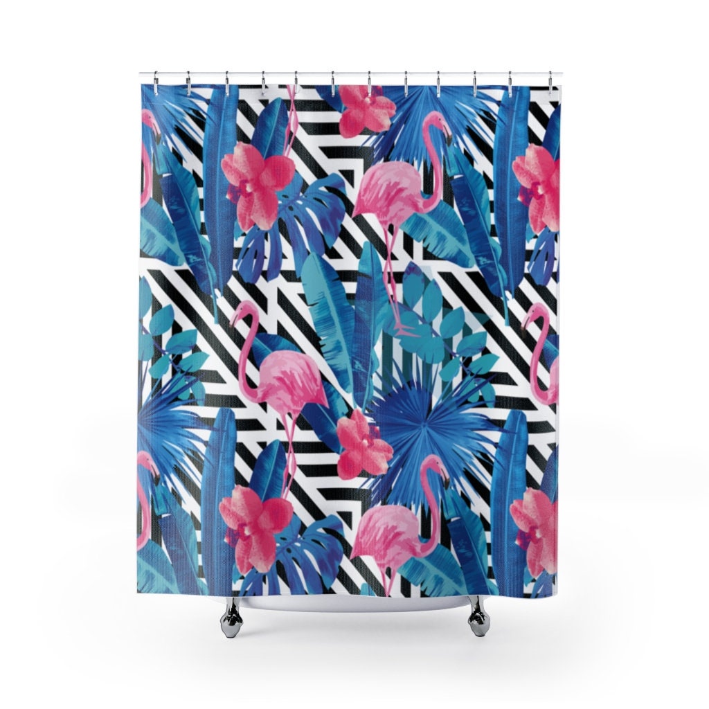 Tropical Leaf Flamingo Shower Curtain For Bathroom Decor