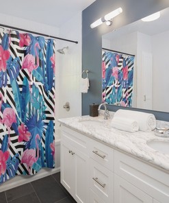 Tropical Leaf Flamingo Shower Curtain For Bathroom Decor