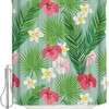Tropical Leaf, Hibiscus and Frangipani Print Shower Curtain for Bathroom Decor