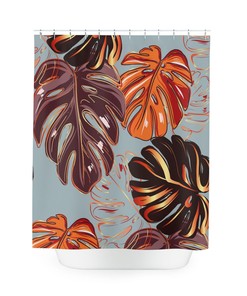 Tropical Leaf Pattern Shower Curtain with Orange, Black, and Brown Colors