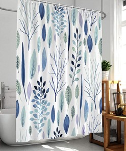 Tropical Leaf & Plant Shower Curtain, Floral Shower Curtain, Jungle Bathroom Waterproof Fabric Curtain 