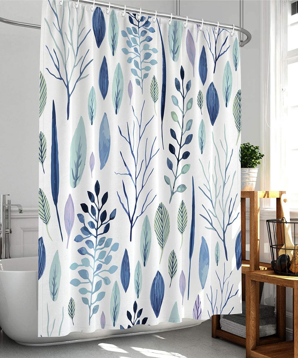 Tropical Leaf & Plant Shower Curtain, Floral Shower Curtain, Jungle Bathroom Waterproof Fabric Curtain