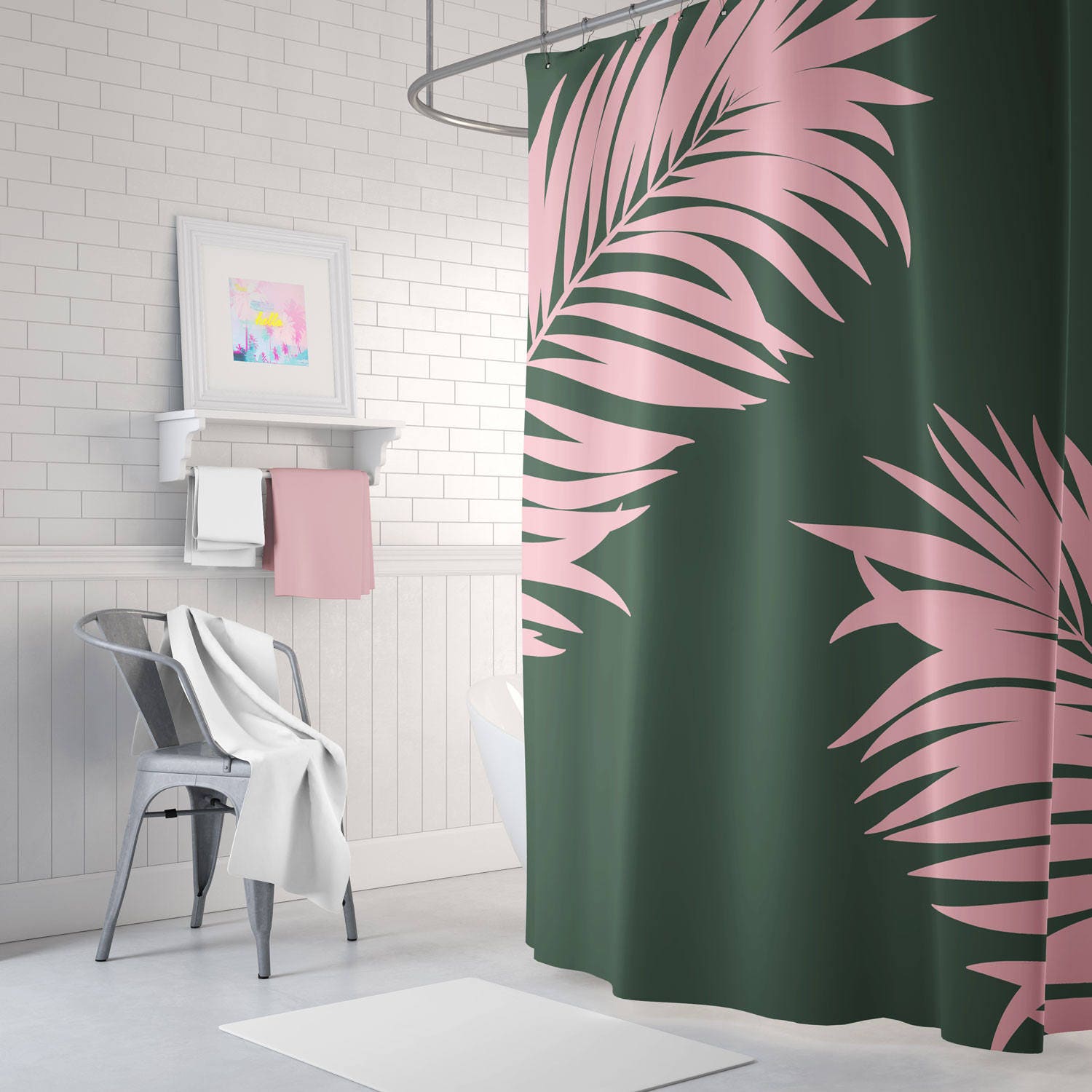 Tropical Leaf Print Shower Curtain - Nature Bathroom Accessory