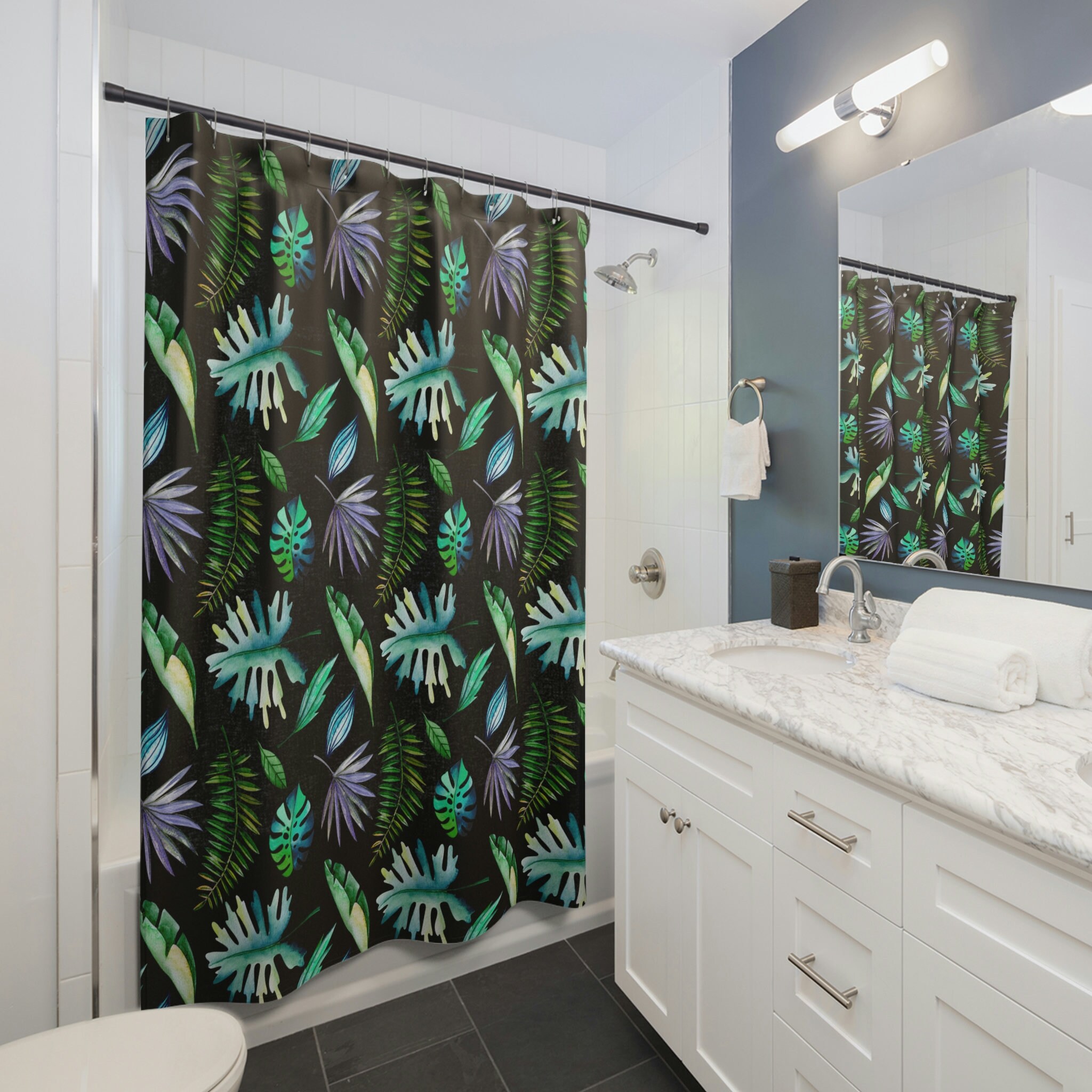 Tropical Leaf Rainforest Shower Curtain For Bathroom Decor - Image 2