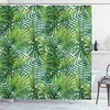 Tropical Leaf Shower Curtain | Banana Palm Trees Watercolor Design | Cloth Fabric Bathroom Decor (Pale Green Dark Green)