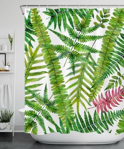 Tropical Leaf Shower Curtain - Watercolor Green Palm Leaves Bathroom Accessory