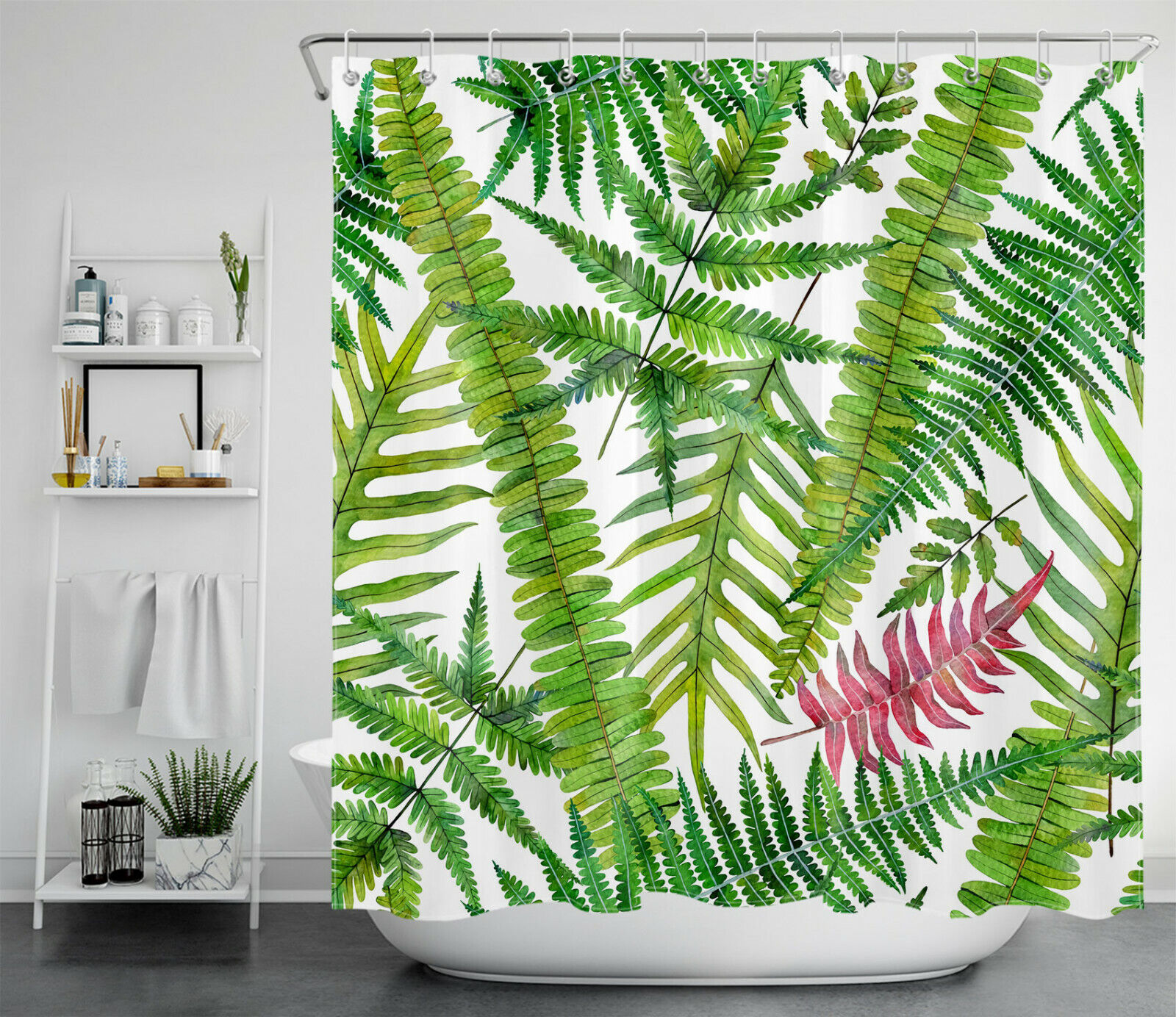 Tropical Leaf Shower Curtain - Watercolor Green Palm Leaves Bathroom Accessory