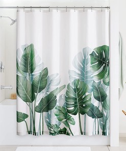 Tropical Leaf Shower Curtain for Bathroom- White and Odorless Accessory for Bathtubs and Showers