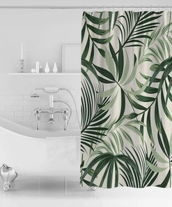 Tropical Leaf and Green Palm Print Shower Curtain for Bathroom Decor