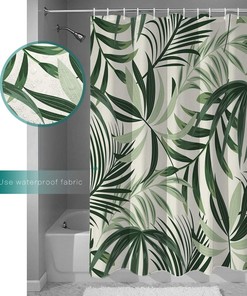 Tropical Leaf and Green Palm Print Shower Curtain for Bathroom Decor