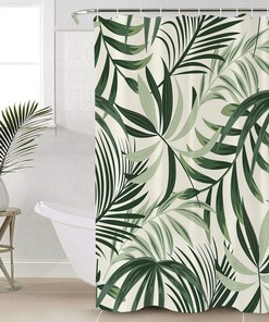 Tropical Leaf and Green Palm Print Shower Curtain for Bathroom Decor