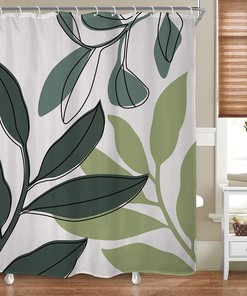 Tropical Leaves Botanical Print Shower Curtain for Simple Minimalist Bathroom Decor by Riyidecor