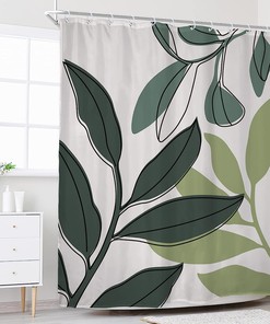 Tropical Leaves Botanical Print Shower Curtain for Simple Minimalist Bathroom Decor by Riyidecor