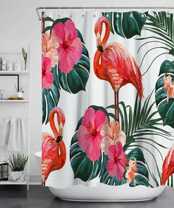 Tropical Leaves Flamingo Shower Curtain For A Relaxing Bathroom