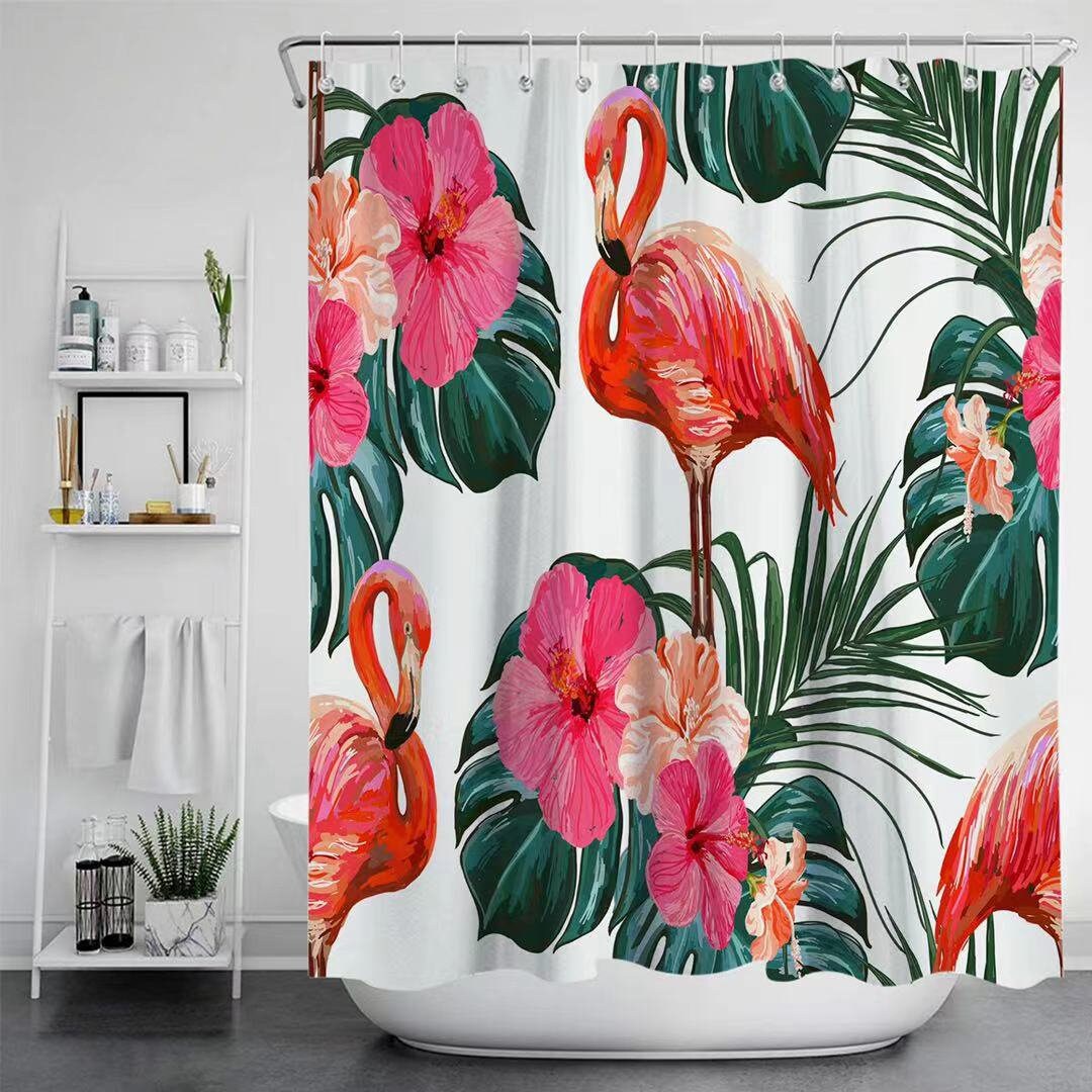 Tropical Leaves Flamingo Shower Curtain For A Relaxing Bathroom