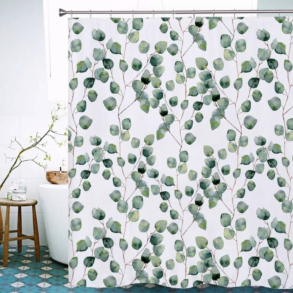 Tropical Leaves Green Clean Eucalyptus Shower Curtain For Refreshing Bathroom Decor