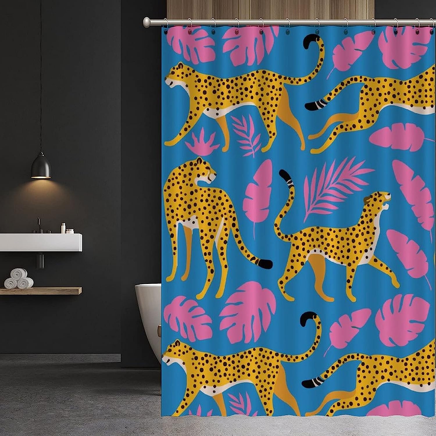 Tropical Leaves Print Shower Curtain - Custom Durable Fabric - Image 3