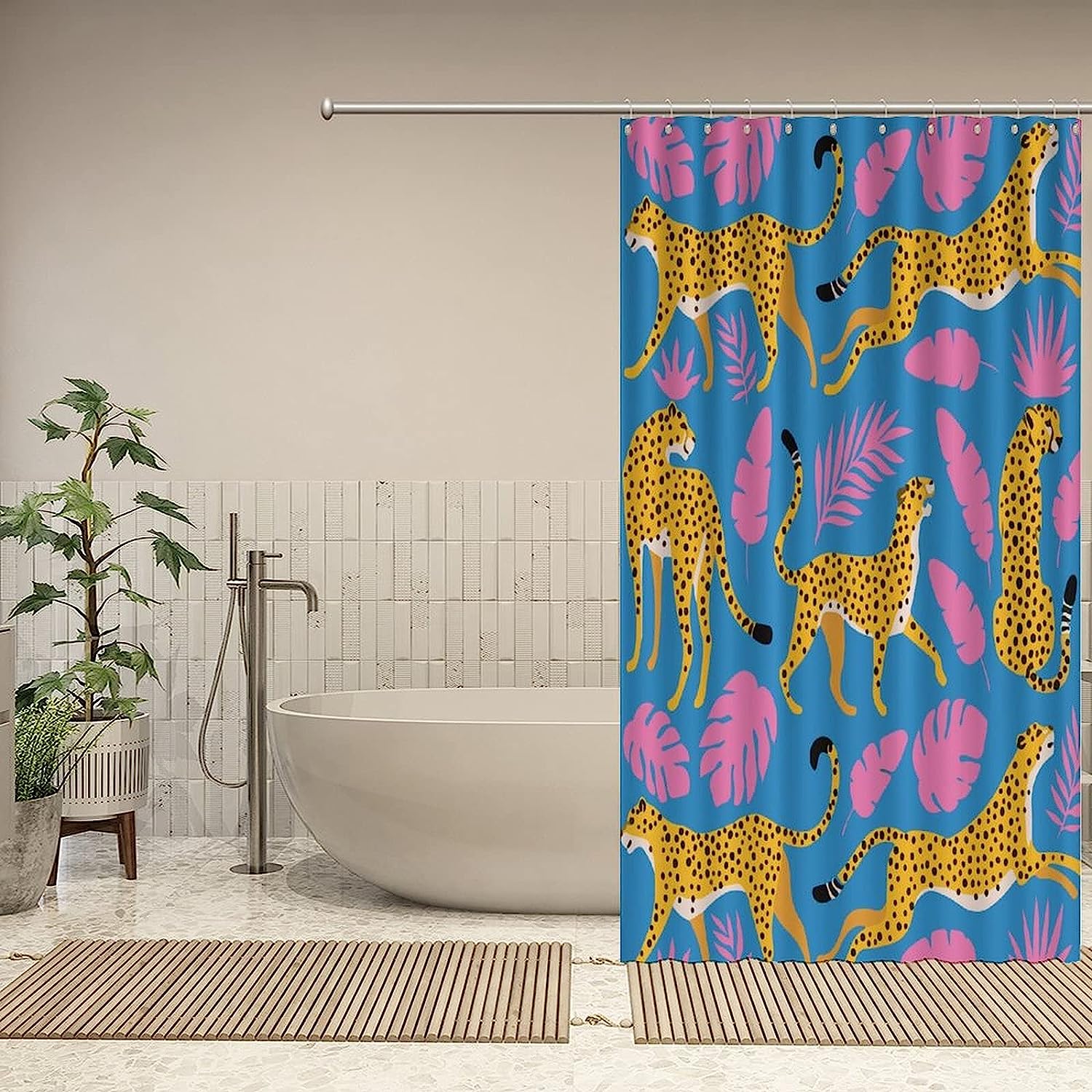Tropical Leaves Print Shower Curtain - Custom Durable Fabric - Image 4